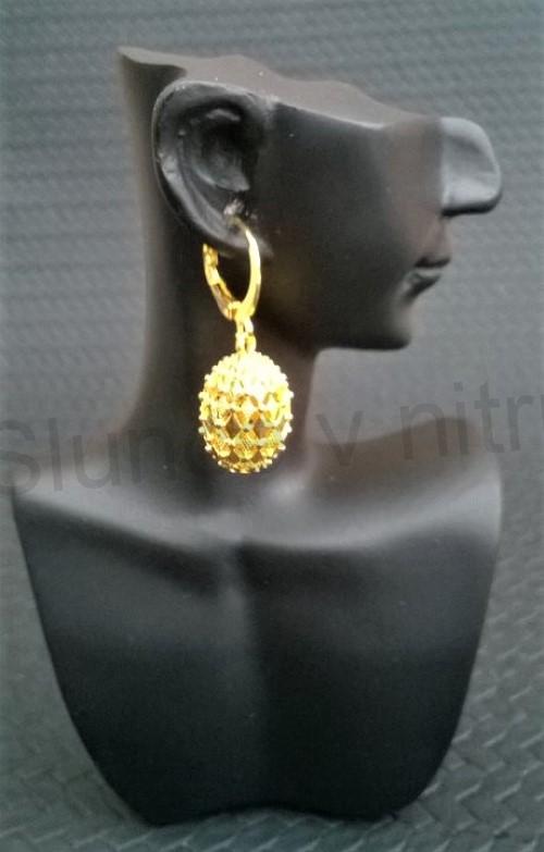 Visací pozlacené náušnice oválky se vzorem kosočtverců (712)