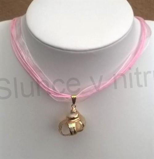 Minerální přírodní náhrdelník pozlacená mušle, lastura (X1315)