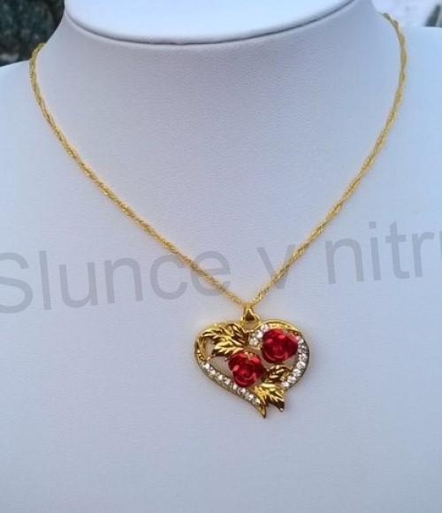 Souprava šperků srdce, srdíčko s růžemi a křišťálky pozlacená (BS107)