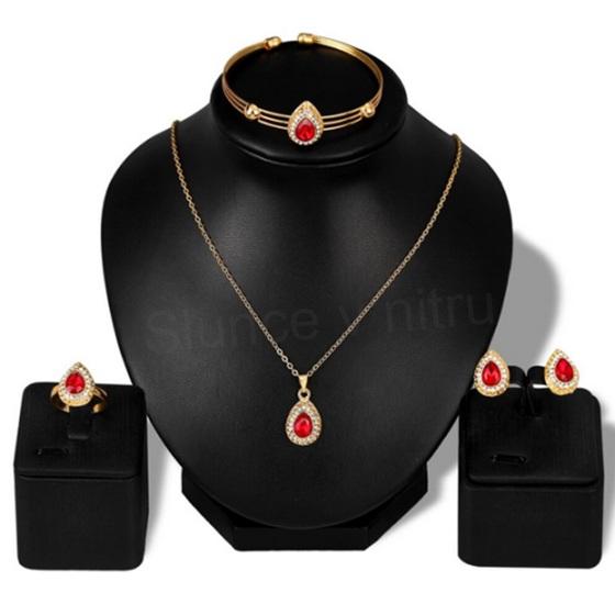 Souprava šperků kapka, slza s krystaly 4 kusy pozlacená zelená (BS108)