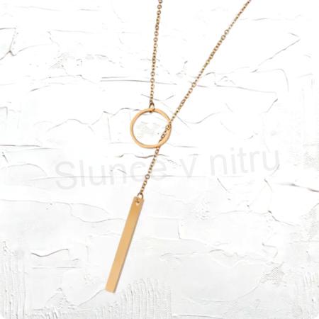 Nerezový náhrdelník, přívěsek kroužek s tyčkou zlatý (BD79)