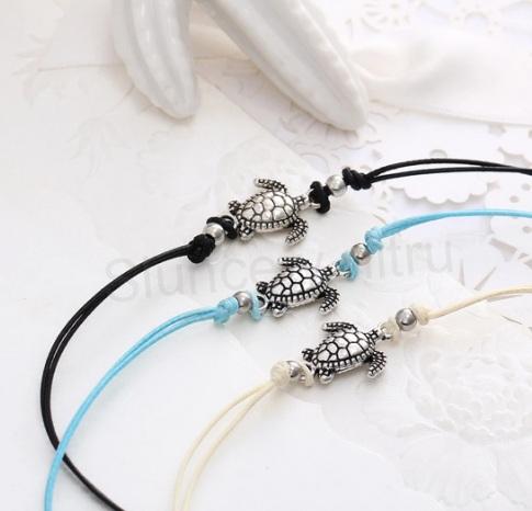 Šňůrkový náramek na nohu, kotnik želva černý (BC558)