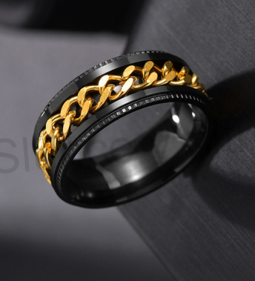 Pánský prsten z chirurgické oceli a řetízkem (BP319)