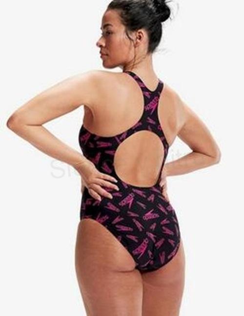 Sportovní dámské jednodílné plavky Speedo 3XL černo‑růžové (K248)