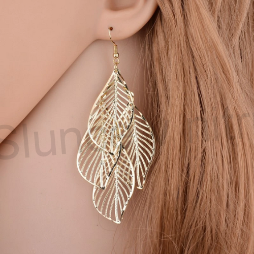 Dlouhé visací náušnice Lístky (BB722)