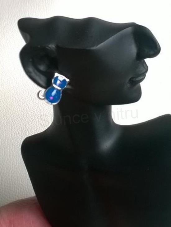 Puzetové náušnice kočka z chirurgické oceli s opálem (BB732)