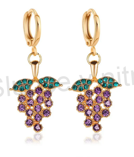 Visací náušnice se zirkony hrozen, víno (BB736)