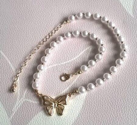 Náhrdelník choker korálkový s motýlem (BD728)