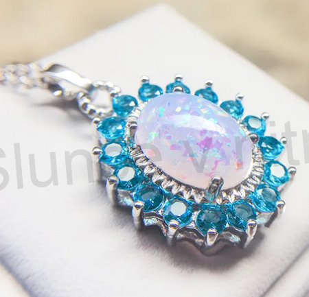 Postříbřený náhrdelník Opál se zirkony (X1712)