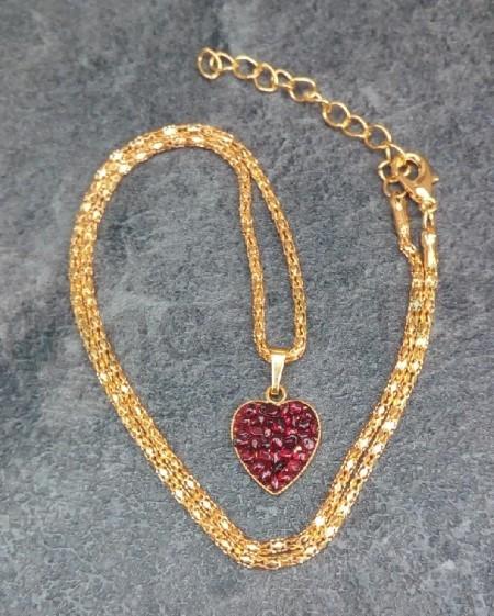 Náhrdelník Granát z nerez oceli srdce, ovál (X1744)