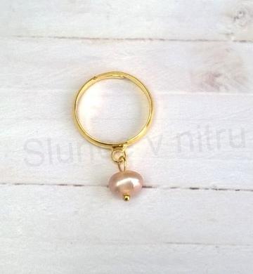 Nastavitelný minerální prsten s pravou perlou (X1763)