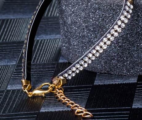 Kožený náramek se zirkony a kočičím okem (BC190)