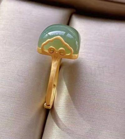 Nastavitelný pozlacený minerální prsten jadeit zelený velikost 55 (X1783)