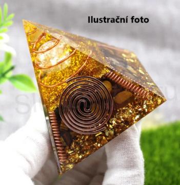 Orgonitová pyramida - Křišťál s tygřím okem a spirálkami 6,5 x 6 cm (PP208)
