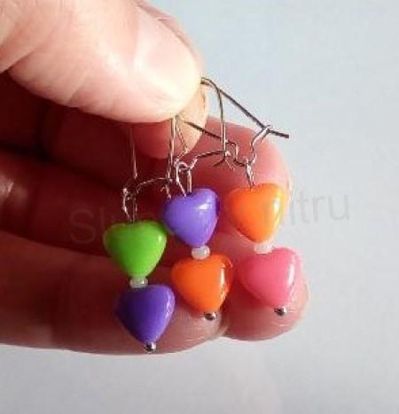 Drobné visací náušnice srdíčka - růžová (BB783)