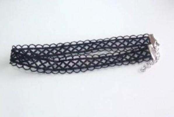 Náhrdelník choker černý krajka ozdobná (BD846)