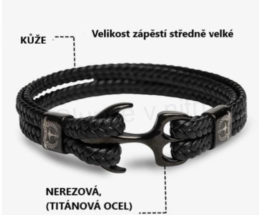 Pánský náramek Tom Miller s černou kotvou (BC574)