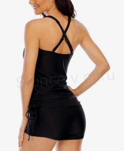 Dámské tankini Halcurt – dvoudílné, výstřih do V, černé (2XL / EU 42–44) (K434)