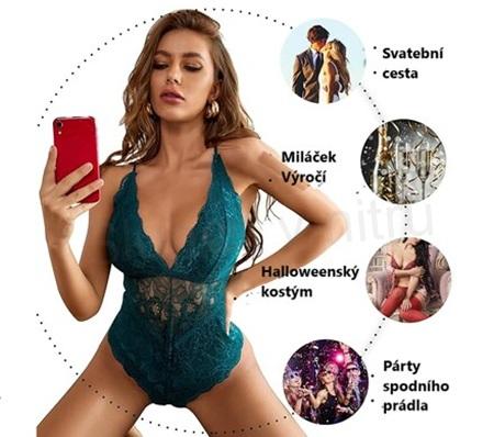 Dámské tyrkysové jednodílné spodní krajkové prádlo vel. 2XL (K501)