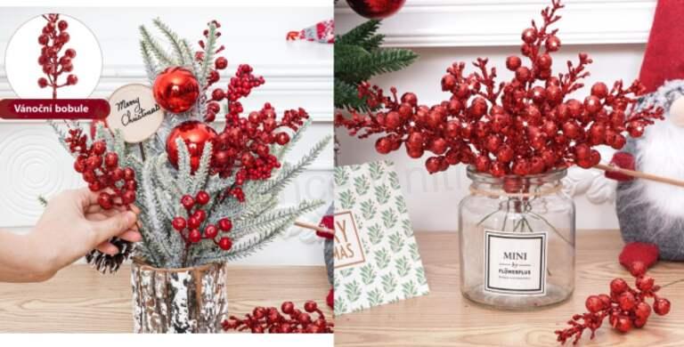 Vánoční bobule, umělá bobule, dekorace, červená (L52)