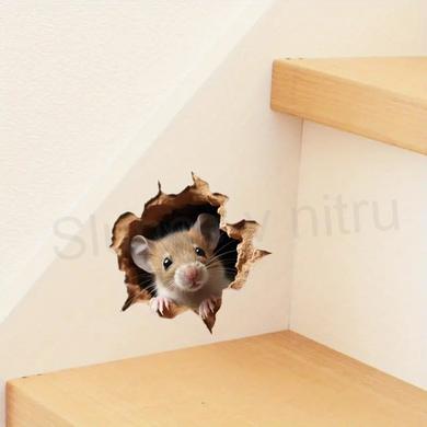 Nálepka, samolepka 3D otvor s myškou (E987)