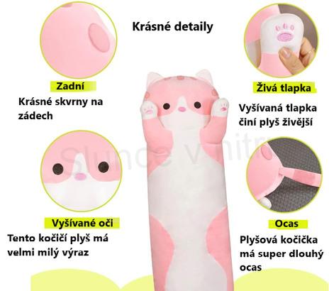 Dlouhý plyšový polštář kočka 50 cm (D1044)