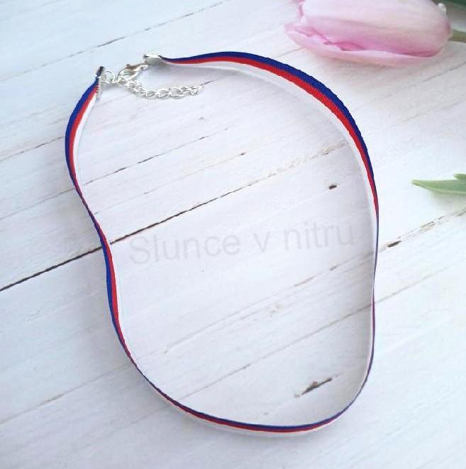 Náhrdelník choker stužkový v barvách státní vlajka Česko - Rusko (BD916)