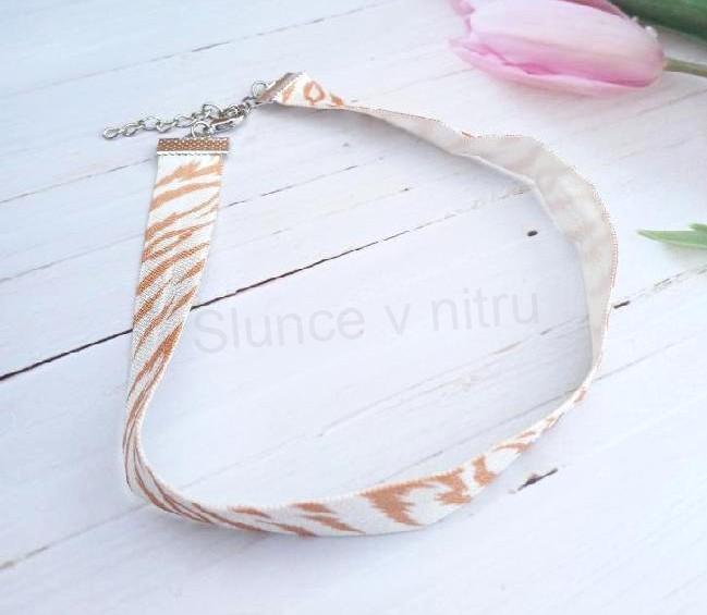 Náhrdelník choker zebra pružný krátký hnědý (BD930)