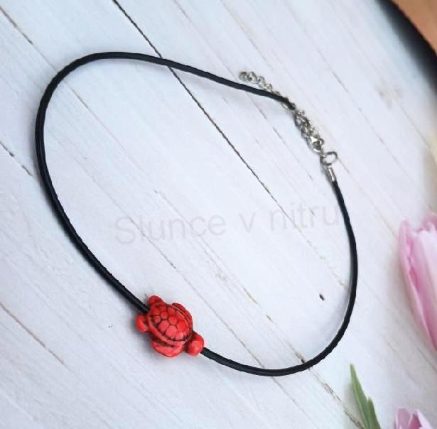 Náhrdelník choker kůže - tyrkys | želva růžovo oranžová (BD938)