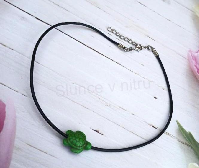 Náhrdelník choker kůže - tyrkys | želva zelená (BD939)