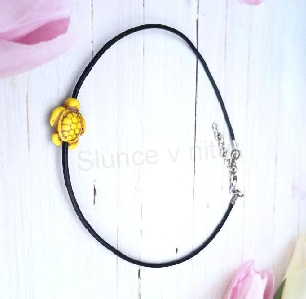Náhrdelník choker kůže - tyrkys | želva žlutá (BD940)