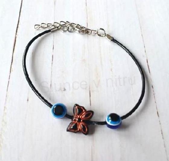 Kožený ozdobný náramek oko, motýl (BC590)