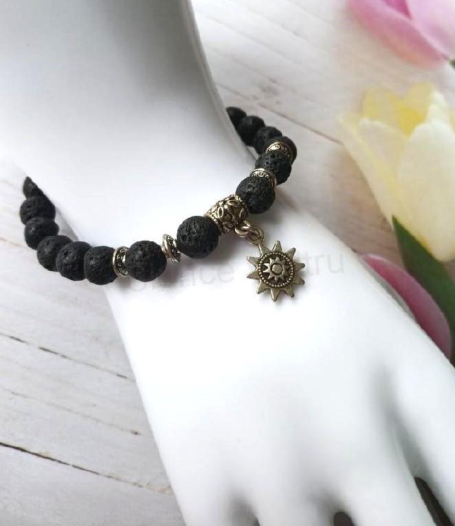 Minerální náramek láva, ozdoba slunce (X2101)