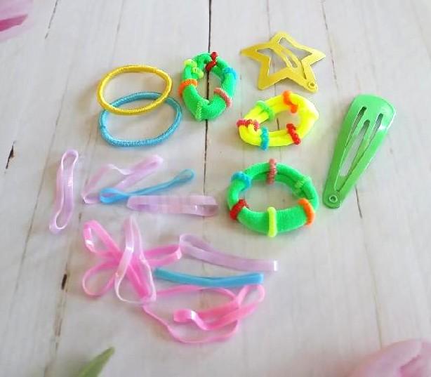 Dívčí sada gumiček a sponek do vlasů 17 kusů (H684)