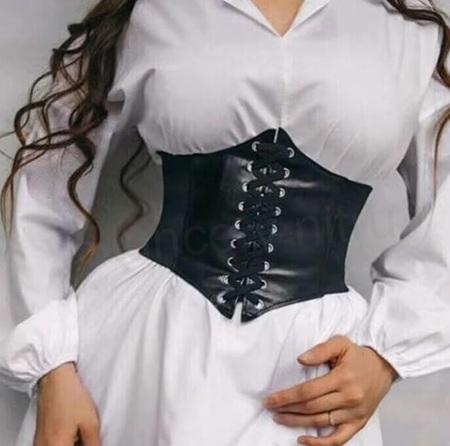 Gotický kožený korzet černý délka složený 34 cm (K645)