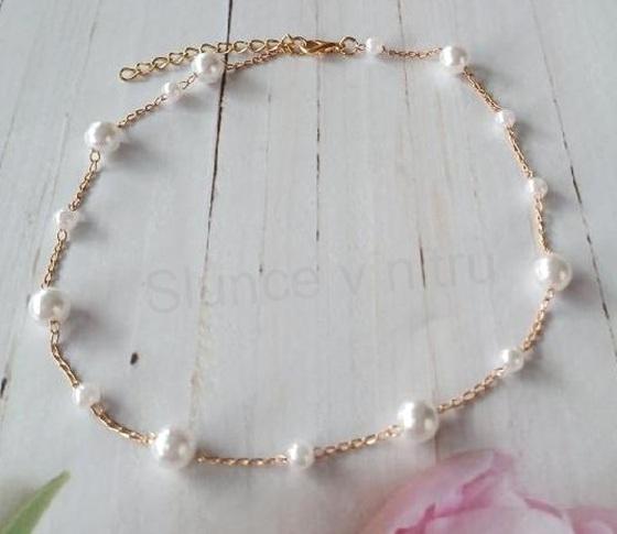 Náhrdelník, choker s imitací ABS perel z nerezové oceli (BD989)