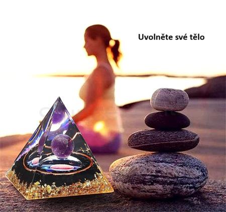 Orgonitová pyramida - kosmický vesmír, ametyst, obsidián 6,2 x 5,9 cm (PP213)