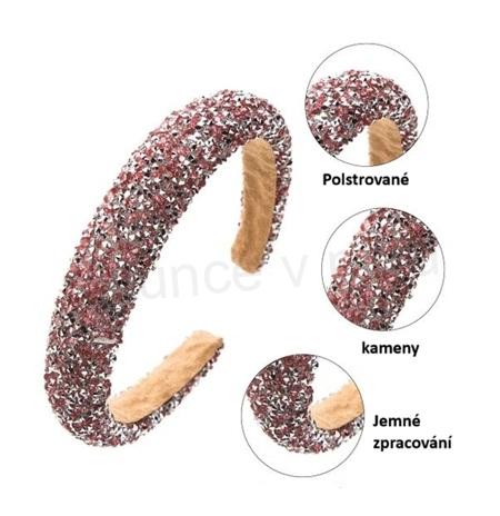 Dámská ozdobná kamínková čelenka do vlasů růžová (H721)
