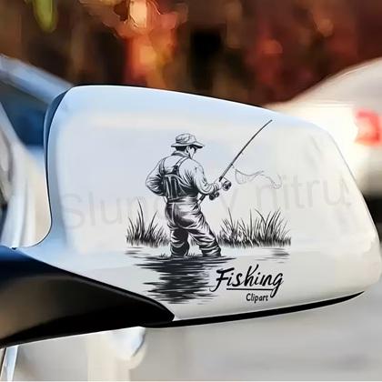 Samolepky na auto pro rybáře Fishing Clipart (E1054)
