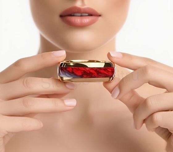 Nerezový prsten s červeným designem (BP578)