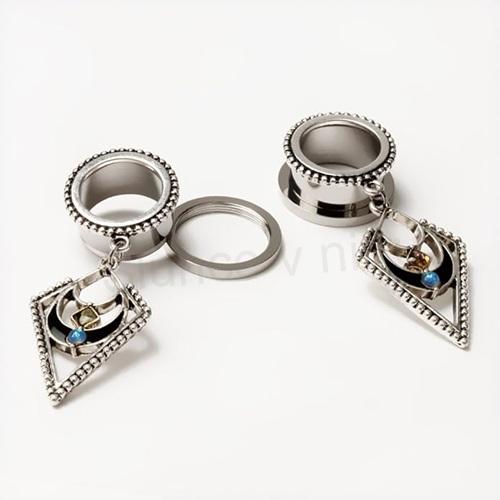 Tunel do ucha s přívěskem – opál, chirurgická ocel (BB944)