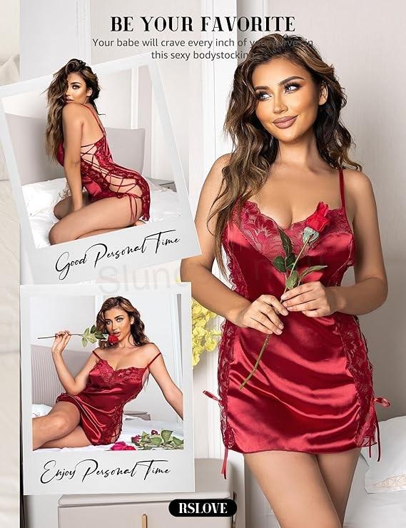 RSLOVE červené Babydoll hedvábné negližé – velikost M (K764)