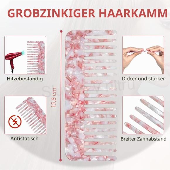 Hřeben na kadeře se širokými zuby růžovo-bílý 15,8 cm (H836)