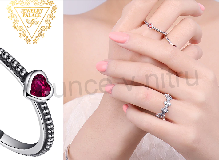 Postříbřený prsten Srdce s rubínem (BE25)