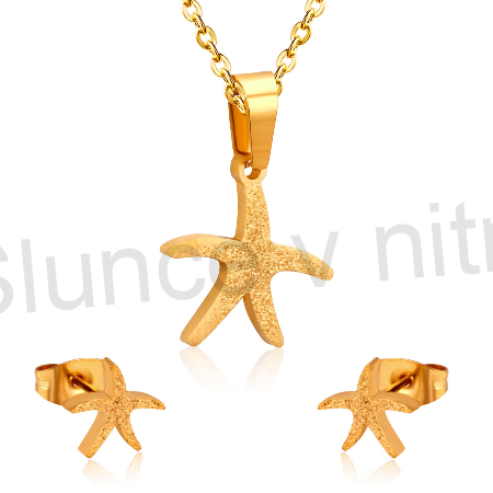 Pozlacená souprava šperků z chirurgické oceli hvězdička, hvězda (BS11)