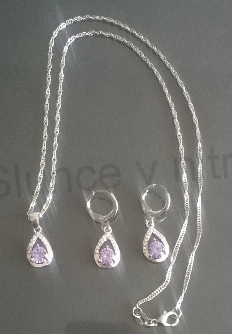 Postříbená souprava šperků kapka, slza se zirkony (BE81)