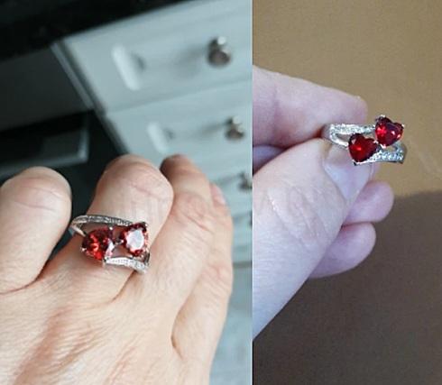 Pokovováný prsten se zirkony 2 srdce velikost 61 (BE102)