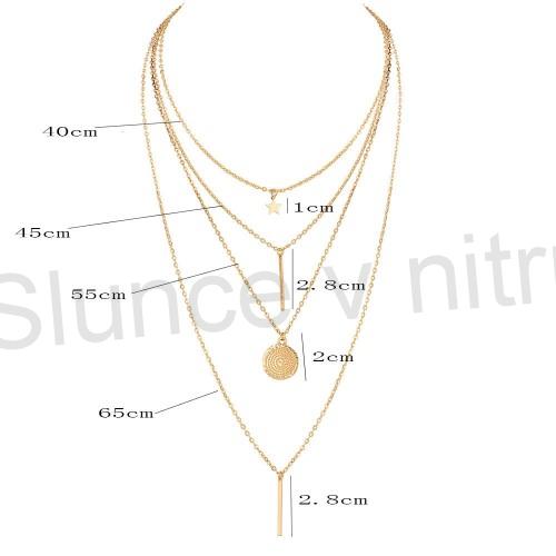 Vícevrstvý náhrdelník s ozdobami pozlacený (BD207)