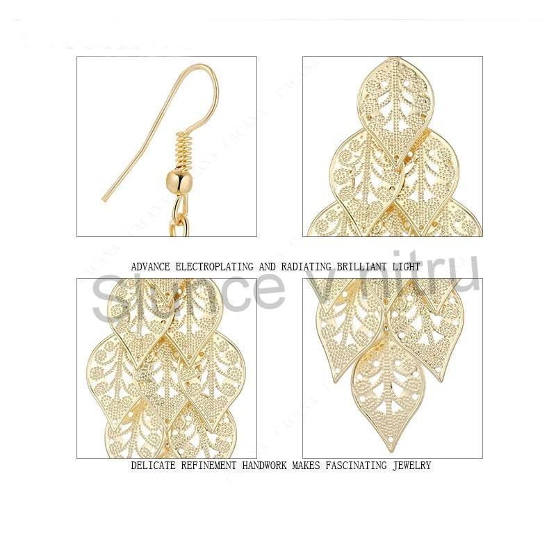 Dlouhé visací náušnice lístky pozlacené (BB272)