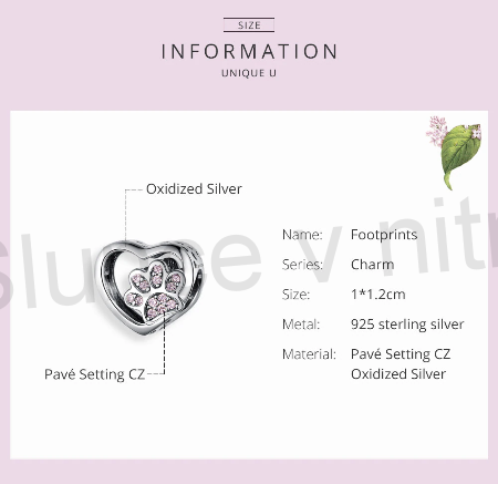 Postříbřený Royal korálek Pandora – tlapka v srdci (BE36)